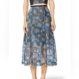 Noir Sachin & Babi Blue Black Floral Malva Mesh Midi Skirt Size 0